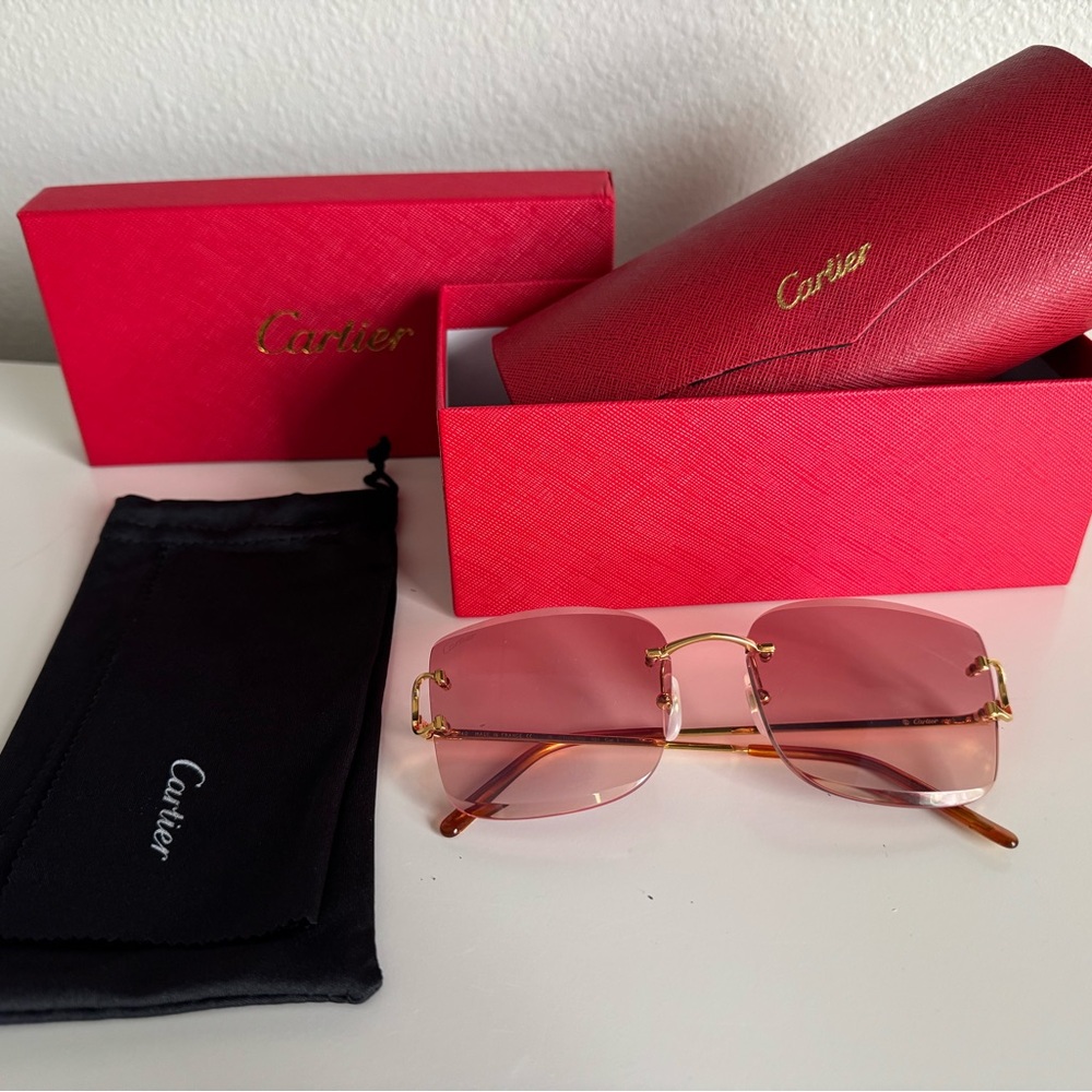 Cartier Piccadilly CT0007RS Sunglasses | Gold & Pink | Authentic
